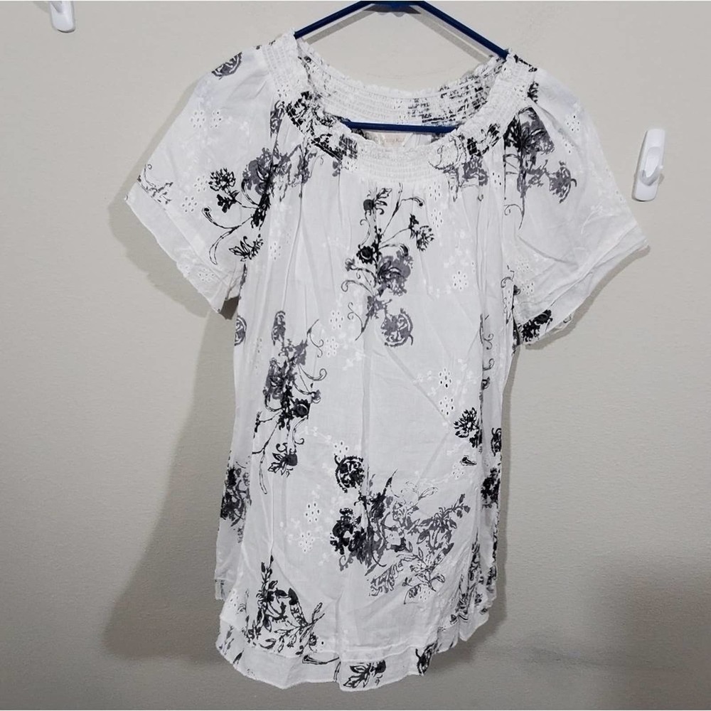 Krazy Kat‎ floral eyelet off shoulder shirt petite